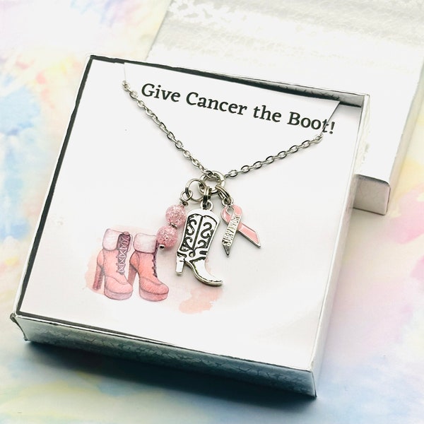 Pink Ribbon Necklace, Breast Cancer Awareness Gift, Cancer Survivor Jewelry, Handmade Personalized Gift for Her, Gift Box Silver Jewelry