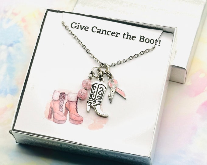 Pink Ribbon Necklace, Breast Cancer Awareness Gift, Cancer Survivor Jewelry, Handmade Personalized Gift for Her, Gift Box Silver Jewelry