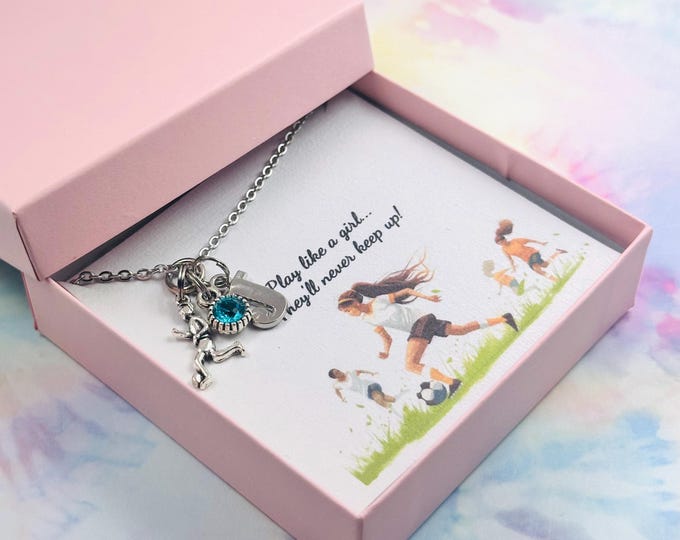 Personalized Jewelry, Sports Fan Gift, Soccer Team Gift, Initial Necklace, Handmade Birthstone Jewelry,  Gift for Her, Soccer Mom, Gift Box