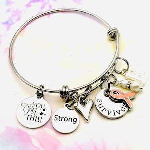 Breast Cancer Survivor Charm Bracelet: Pink Ribbon, Personalized Initial