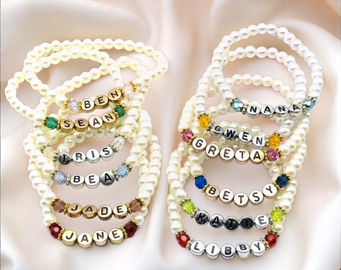 Pearl Name Bracelet: Handmade Beaded Birthstone Crystal Jewelry