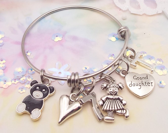 Granddaughter Bracelet, Girls 7th Birthday Gift, Personalized Jewelry for Girl, Stackable Charm Bracelet, Gift Ideas for Her, Child Gift