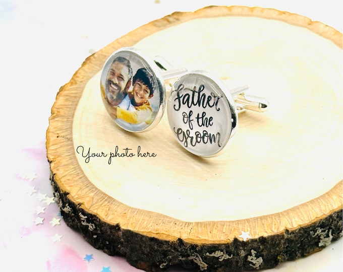 Father of the Groom Cuff Links | Bridal Custom Photo Cuff Links | Personalized Gift for Men | Accessories for Men | Mens Gifts | Handmade