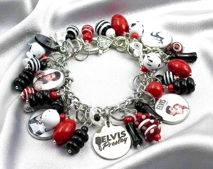 Handmade Elvis Presley Charm Bracelet: Music-Themed Beaded Jewelry