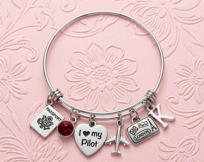 I Love My Pilot Charm Bracelet: Personalized Stainless Steel Jewelry