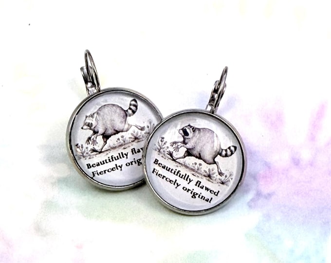 Jimothy Raccoon Earrings, Funny Trash Panda Lever Back Jewelry Drop Charm