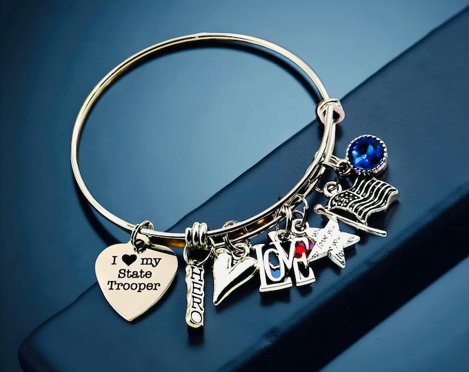State Trooper Wife Charm Bracelet: Personalized Police Gift