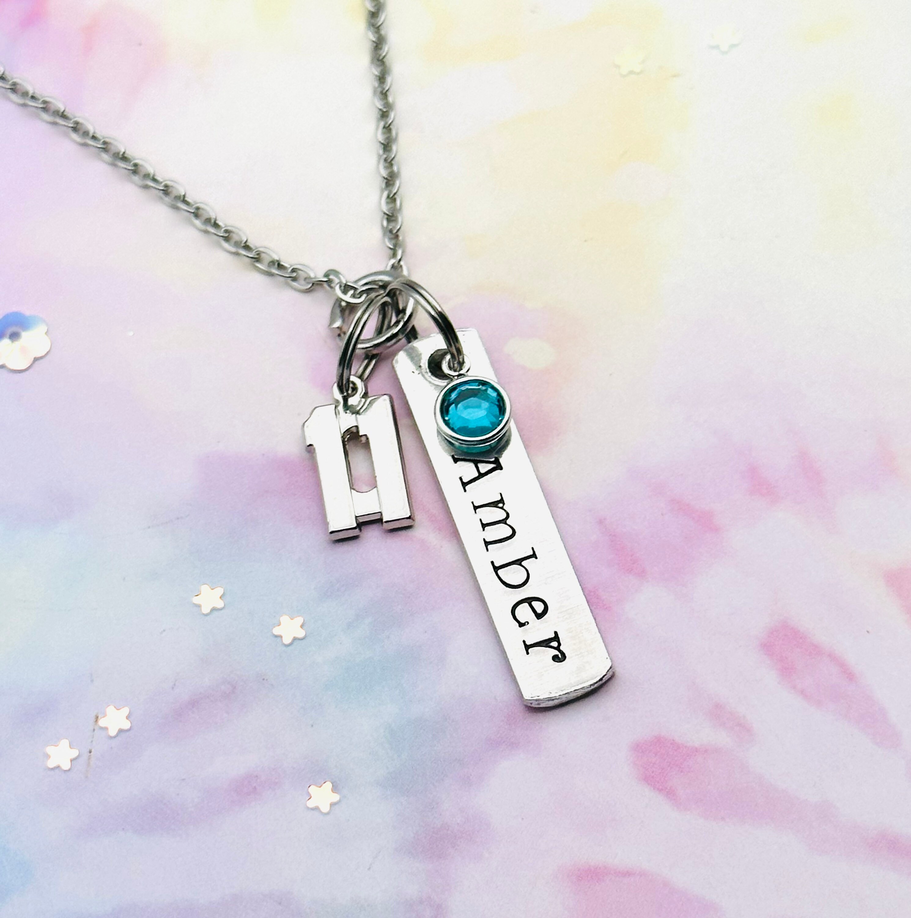 11th Birthday Gift for Girls Name Necklace for 11 Year Old Girl Personalized Gift Birthstone Necklace Hand Stamped Jewelry Gift for Her Etsy