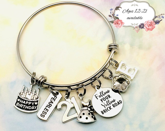 Girl 21st Birthday Charm Bracelet, Personalized Gift for 21 Year Old, Custom Initial Bracelet, 21st Birthday Party, Handmade Jewelry, Gift