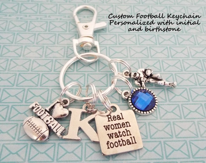 Football Keychain, Football Fan Gift, Real Women Watch Football, Gift for Football Fanatic, Gift for Her, Sports Keychain, Girl Gift