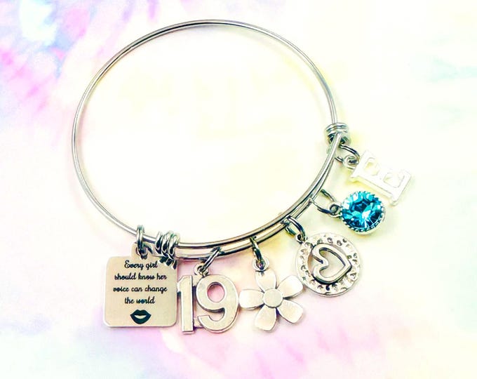 19th Birthday Personalized Gift, Initial Charm Bracelet with Birthstone, Gift for Girls, Birthstone Jewelry, Gift for Her, Daughter Birthday
