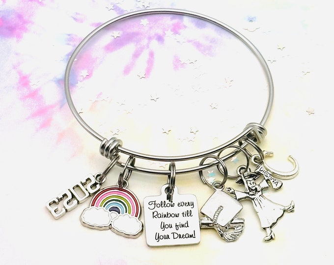 Graduation Gift, Class of 2023 College Graduation Charm Bracelet, High School Graduation Gift for Her, Handmade Bracelet, Personalized Gift