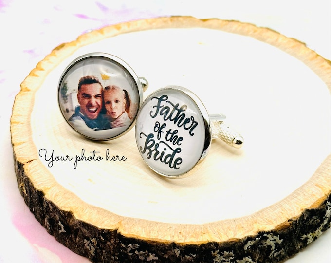 Father of the Bride Cuff Links | Bridal Custom Photo Cuff Links | Personalized Gift for Men | Accessories for Men | Mens Gifts | Handmade