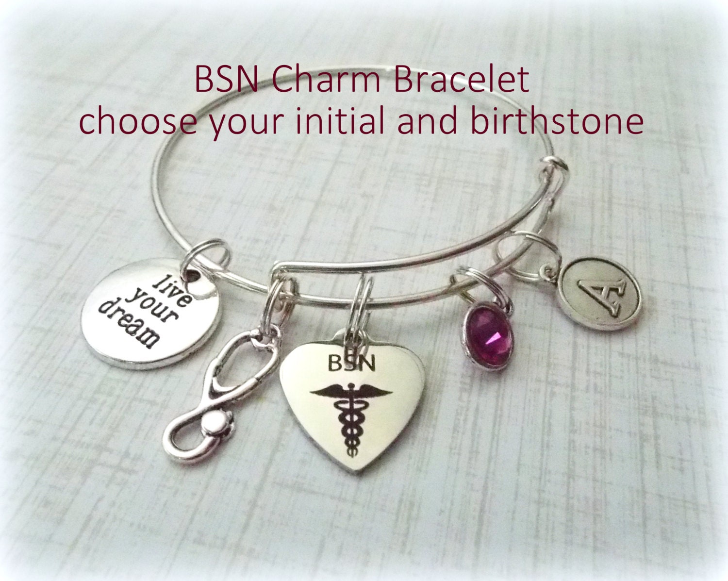 BSN Graduation Gift Charm Bracelet, Nurse Graduate Gift, Personalized