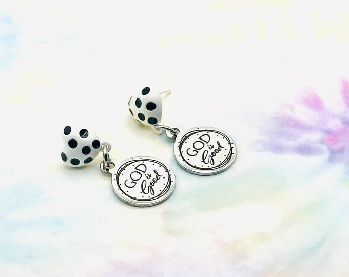 Handmade Earrings, Christian Jewelry, God is Good, Faith Earrings, Gift for Her, Bible Verse, Heart Shaped,  Jewelry, Best Friend Gift