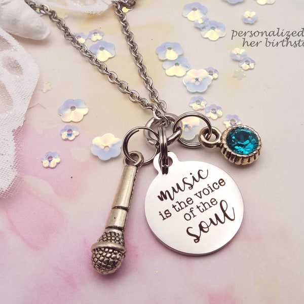 Singer Charm Necklace, Girl Who Loves to Sing Gift, Personalized Birthstone Necklace for Vocal Coach, Music Teacher Gift, Musical Gift Girl