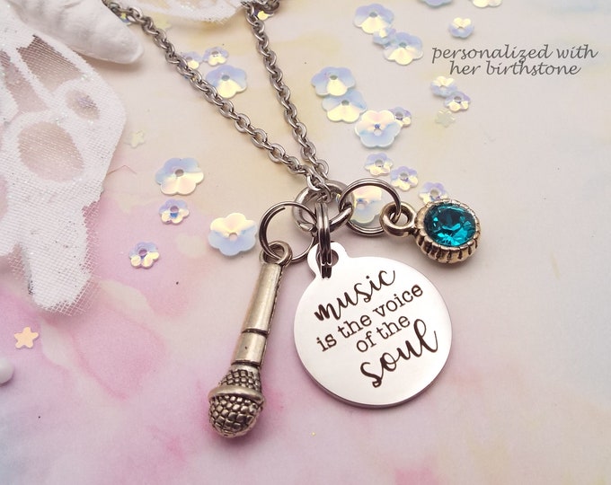 Singer Charm Necklace, Girl Who Loves to Sing Gift, Personalized Birthstone Necklace for Vocal Coach, Music Teacher Gift, Musical Gift Girl