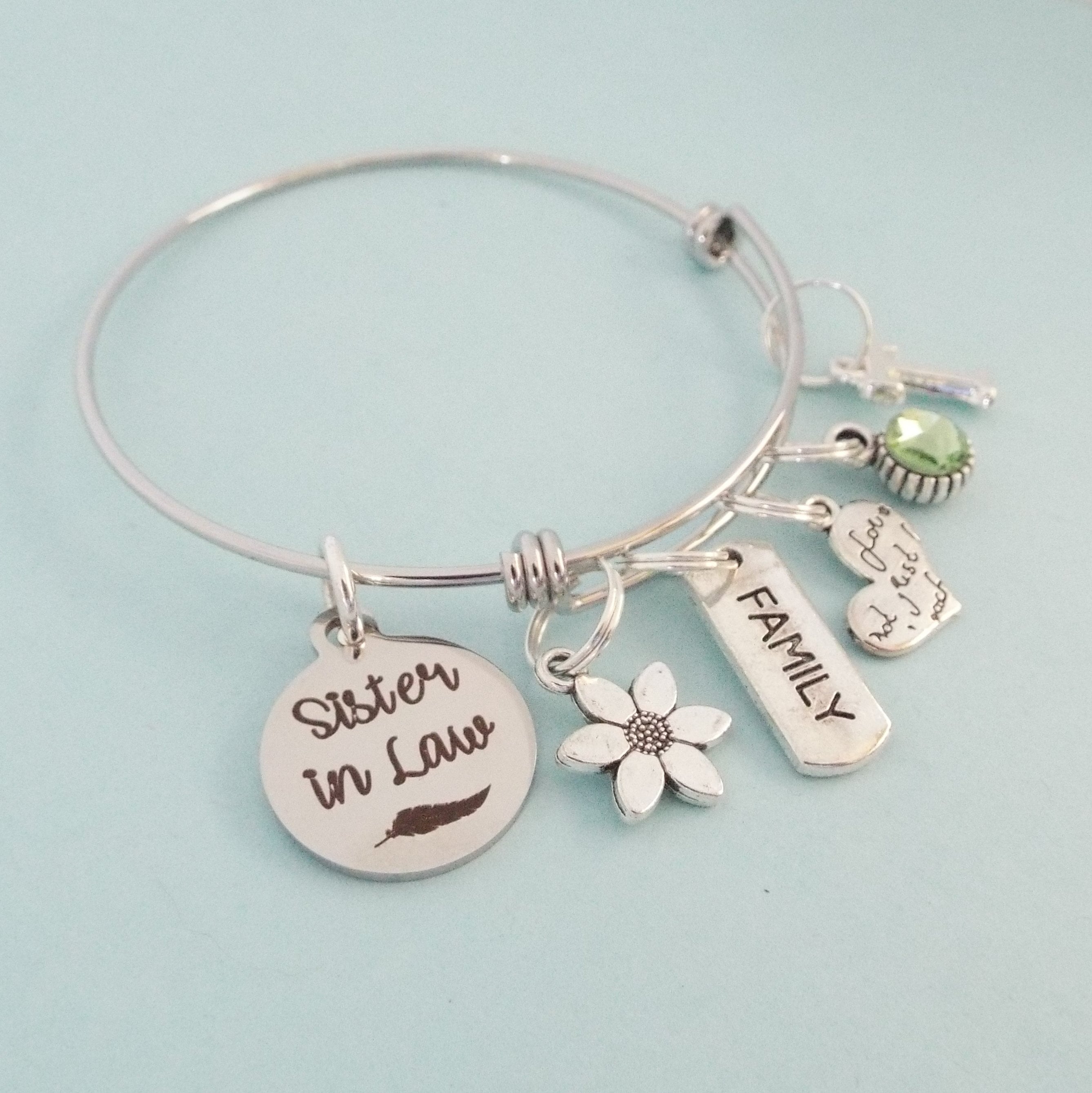 Sister in Law Charm Bracelet, Personalized Birthday Gift
