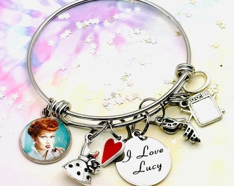 I Love Lucy Gifts, 1950s Memorabilia, Personalized Charm Bracelet, Retro Handmade Jewelry, Initial Bracelet, Best Friend Gift Idea for Her