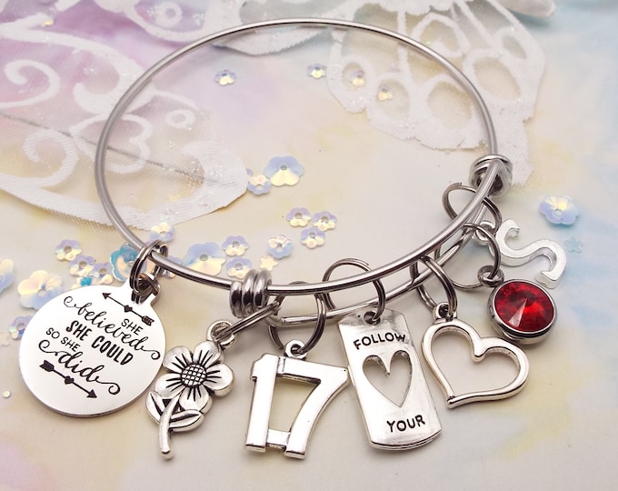 17th Birthday Girl Gift, Message Charm Bracelet, Custom Jewelry for Teens, Stackable Bangles, Daughter Birthday, Granddaughter Gift, Ideas