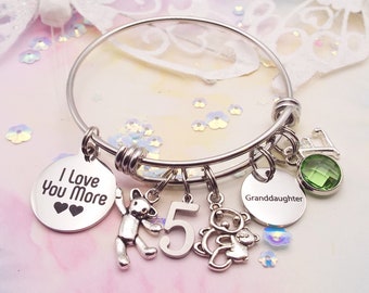 Personalized 5th Birthday Charm Bracelet: Initial & Birthstone, Stainless Steel