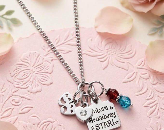 Broadway Star Necklace: Personalized Theater Mask Jewelry, Swarovski Birthstone