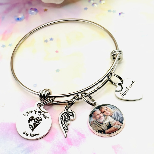 Sympathy Gift Loss of Husband, Memorial Photo Gift, Loss of Husband Gift, Custom Photo Charm Bracelet, Handmade Gift for Death of Loved One