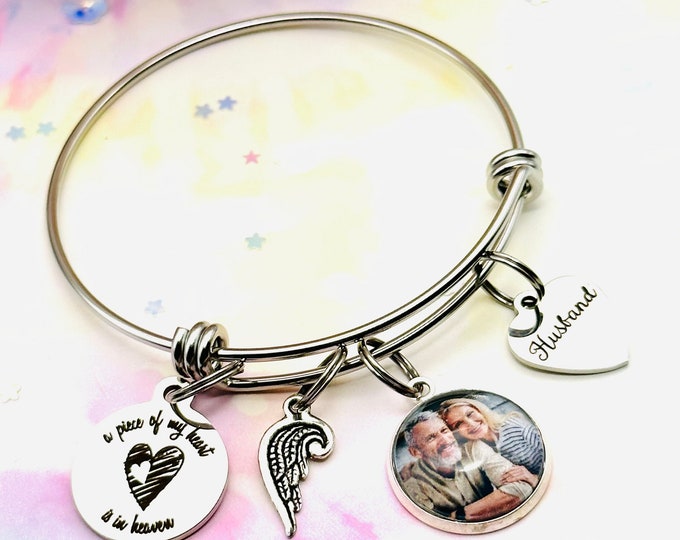 Sympathy Gift Loss of Husband, Memorial Photo Gift, Loss of Husband Gift, Custom Photo Charm Bracelet, Handmade Gift for Death of Loved One