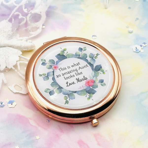 Personalized Gift for Aunt from Niece, Aunt Custom Compact, Make Up Mirror, Personalized Accessory, Birthday for Aunt, Handmade Gift for Her