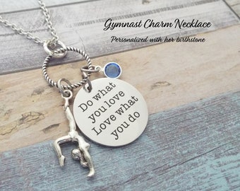 Gymnast Charm Necklace: Personalized Birthstone, Stainless Steel