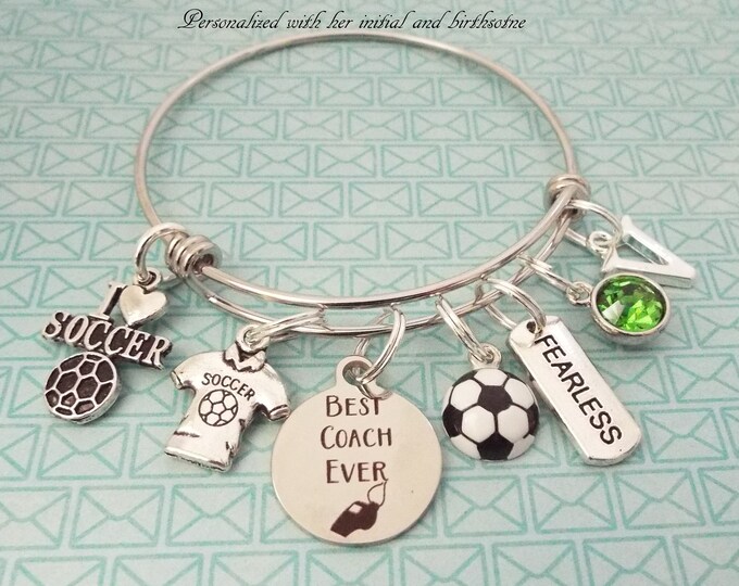 Soccer Coach Charm Bracelet, Thank you Gift for Coach, Sports Jewelry, Personalized Gift for Her, Christmas Gift for Coach, Soccer Bracelet