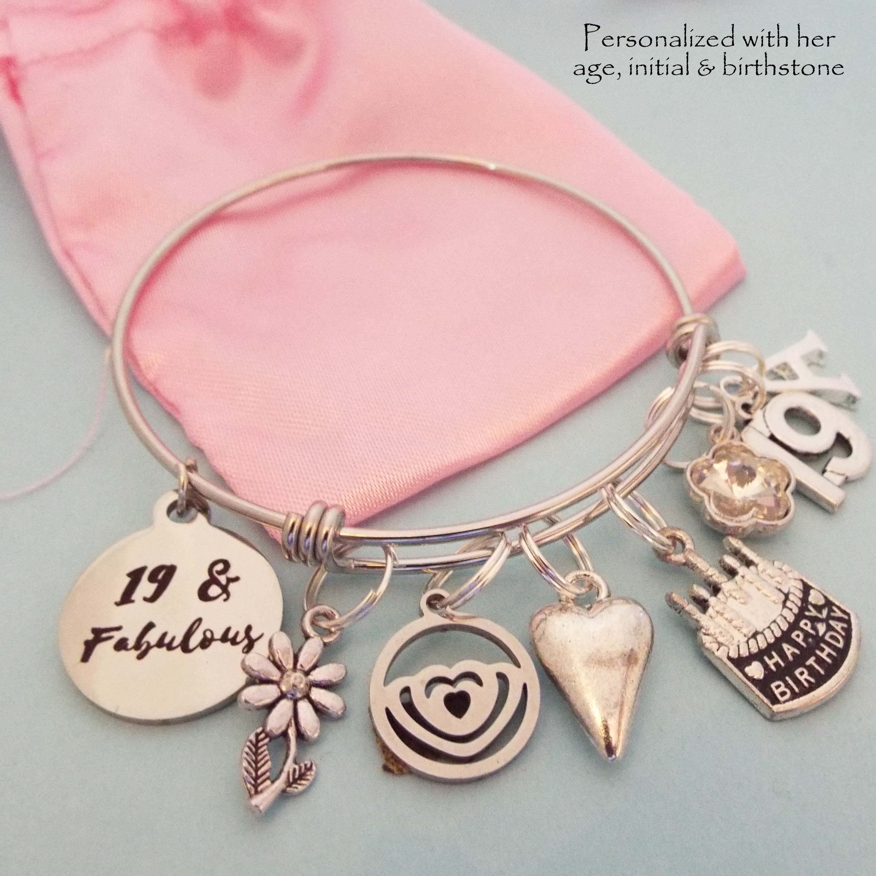 Girl's 19th Birthday Gift, 19th Birthday Charm Bracelet