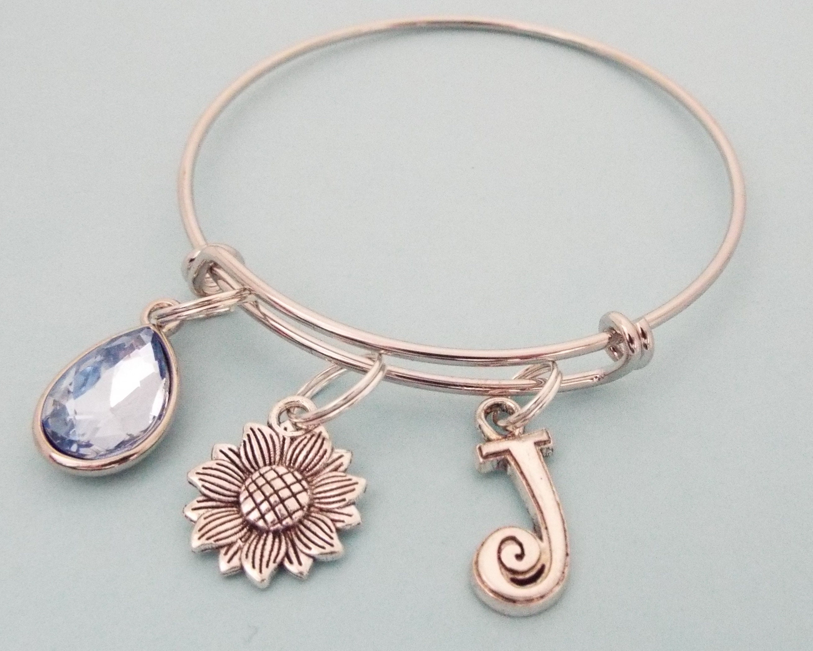 Sunflower charm bracelet, Personalized Gift, Gift for Her Personalized
