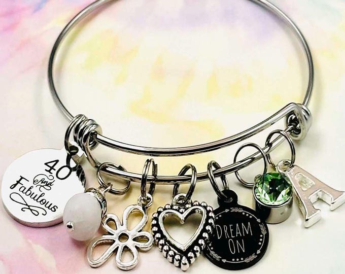 40th Birthday Gift, Personalized Jewelry, Custom Initial Charm Bracelet, Best Friend 40th Birthday Gift, for Women, Birthstone Jewelry