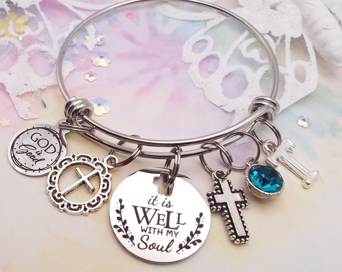 Mothers Day Gift, Easter Gift for Her, Bible Verse Charm Bracelet, Jewelry for Women, Faith Bracelets, Religious Gifts for Her, Silver Cross