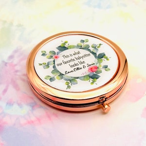 Personalized Rose Gold Compact Mirror: Babysitter Gift
