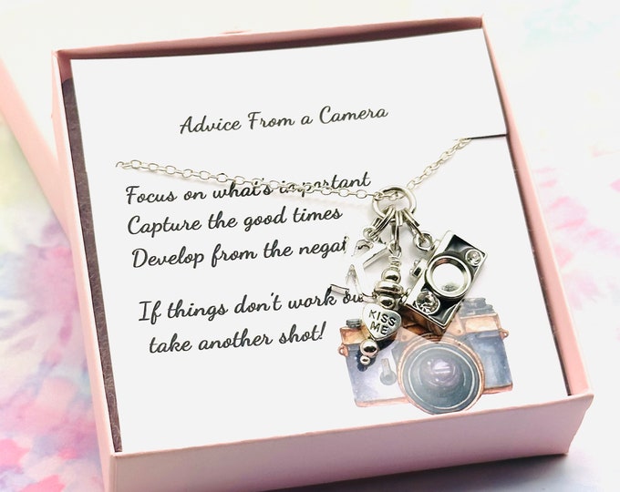 Camera Necklace, Personalized Birthday Gift for Her, Initial Necklace, Handmade Jewelry, Personalized Gift for Photographer, Boxed Jewelry