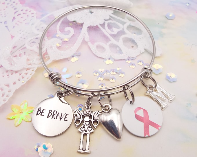 Breast Cancer Survivor Bracelet, Pink Ribbon Cancer Bracelet, Encouragement Gift for Friend with Breast Cancer, Cancer Bracelet for Woman