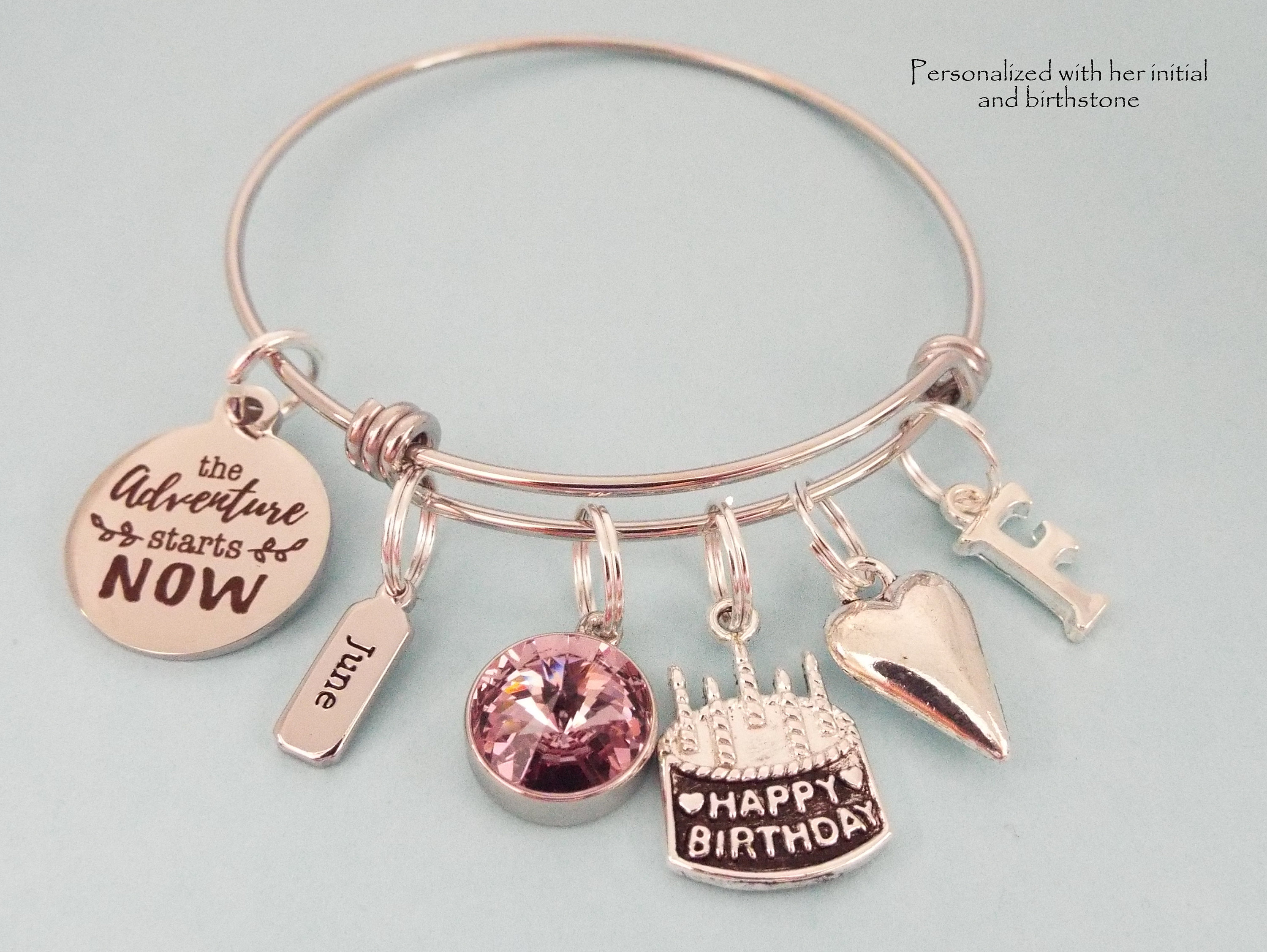 June Birthday Charm Bracelet, June Birthstone Personalized ...