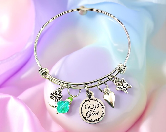 Bible Verse Charm Bracelet, God is Good, Christian Jewelry