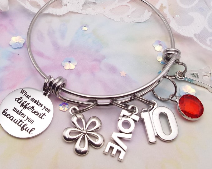 Gift for Child's 10th Birthday, Personalized Silver Bracelet, Handmade Personalized Jewelry for Her, Daughter Gift from Mom and Dad