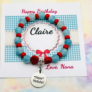 Bijoux personnalisés, Cadeau d'anniversaire, Bracelet de perles extensibles fait main, Carte d'anniversaire, Coffret cadeau, Cadeau unique pour elle, Bijoux pour fille faits main