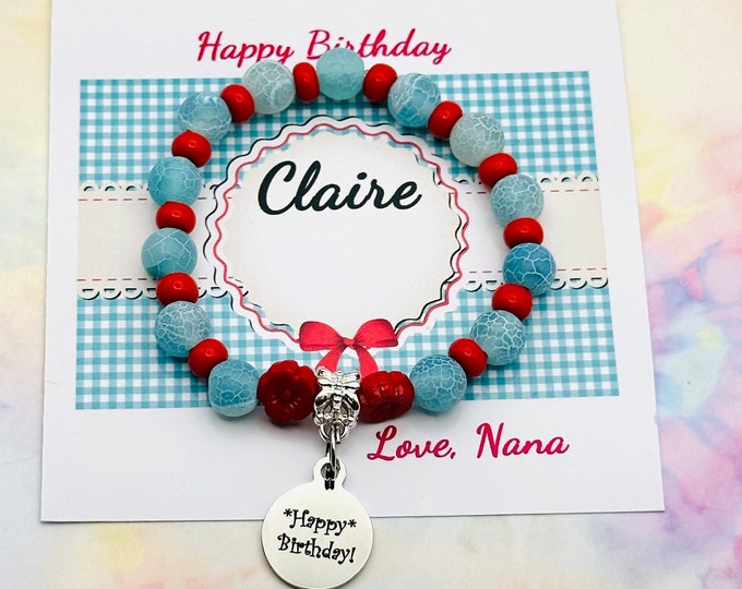 Personalized Jewelry, Birthday Gift, Handmade Stretch Beaded Bracelet, Birthday Card, Gift Boxed, Unique Gift for Her, Girl Handmade Jewelry