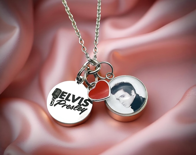 Handmade Elvis Presley Necklace: Stainless Steel Charm, Retro Rock and Roll Jewelry