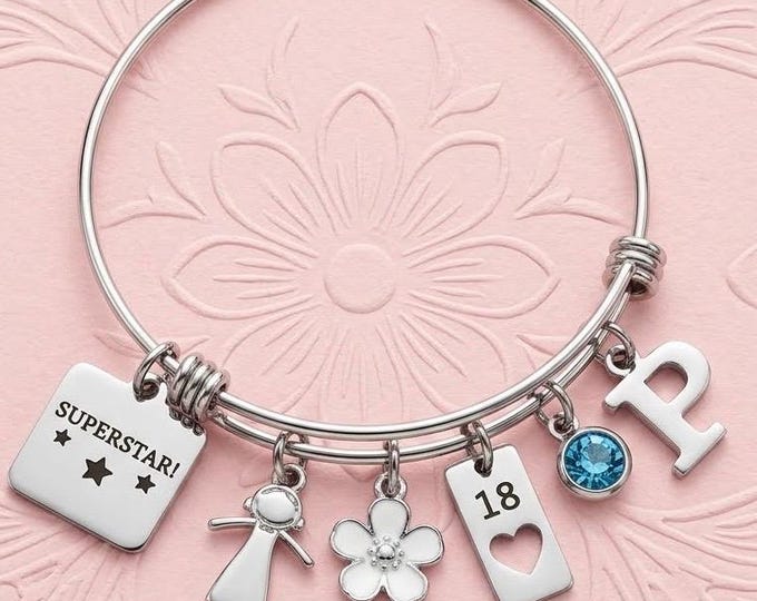 Superstar Bangle Bracelet for Turning 18, Teen Girl Milestone Gift