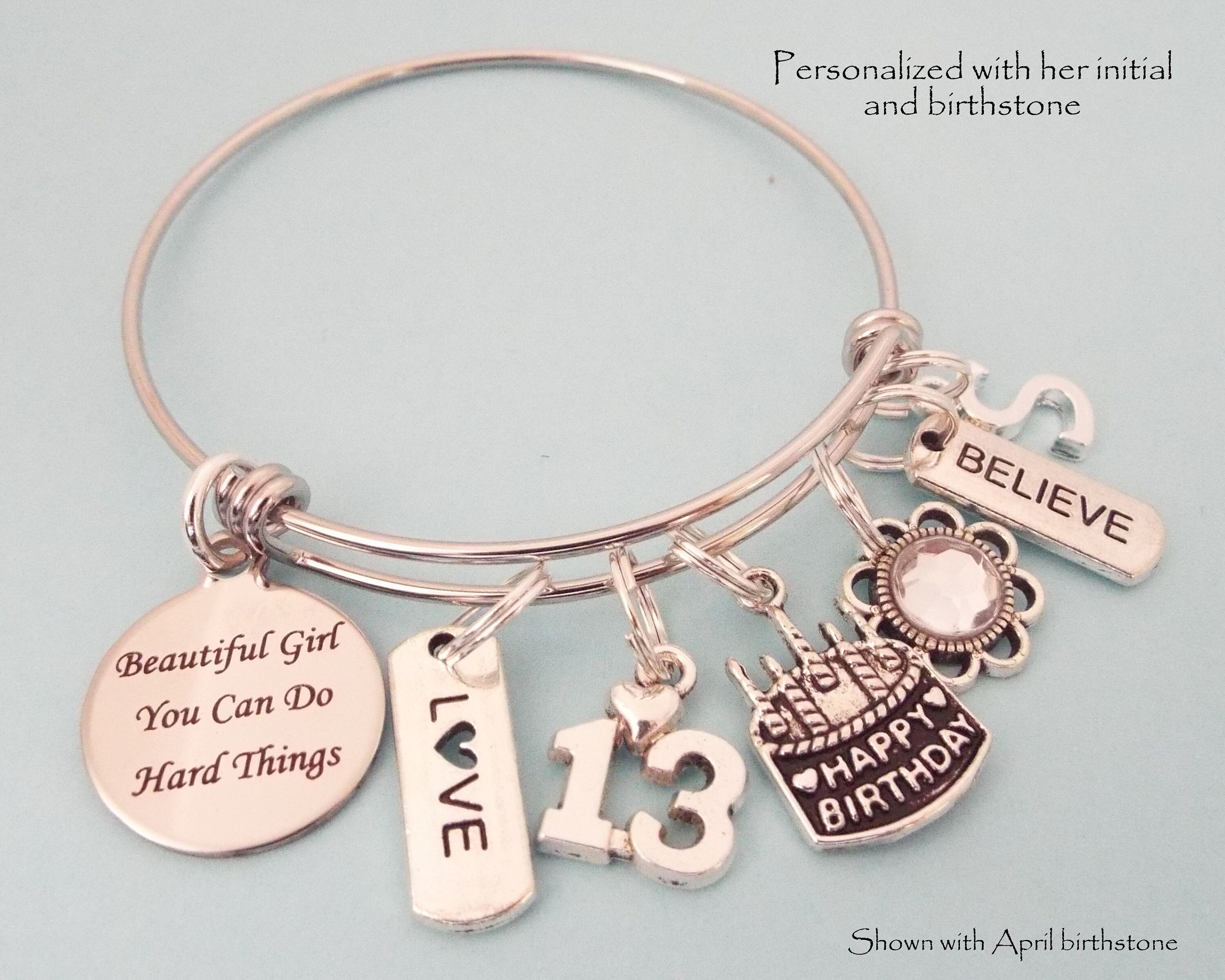 Girl 13th Birthday, Daughter Birthday Charm Bracelet, Personalized Gift