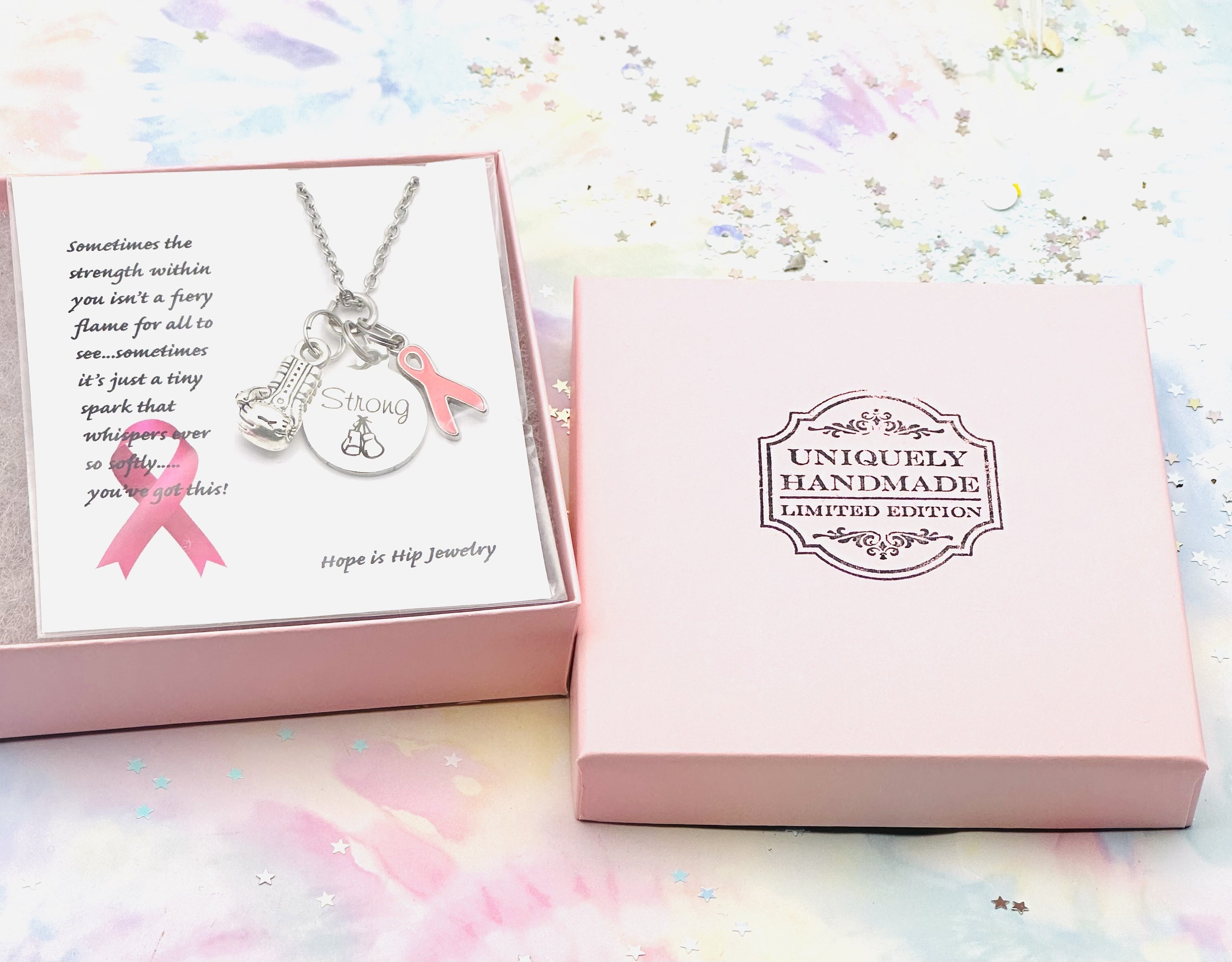 Pink Ribbon LUXE Gold Awareness Necklace breast cancer survivor