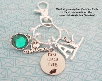 Gymnastics Coach Custom Keychain, Gymnast Coach Gift, Personalized Gift, Gift for Gymnast, Gift for Her, Silver Keychain, Birthstone Gift