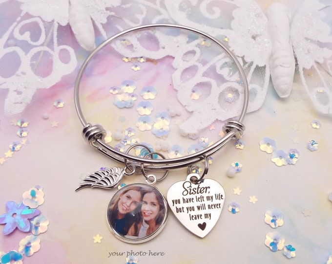 Memorial Gift Charm Bracelet, Sympathy Gift for Loss of Sister, Custom Photo Charm Bracelet, Personalized Jewelry, Memory Gift