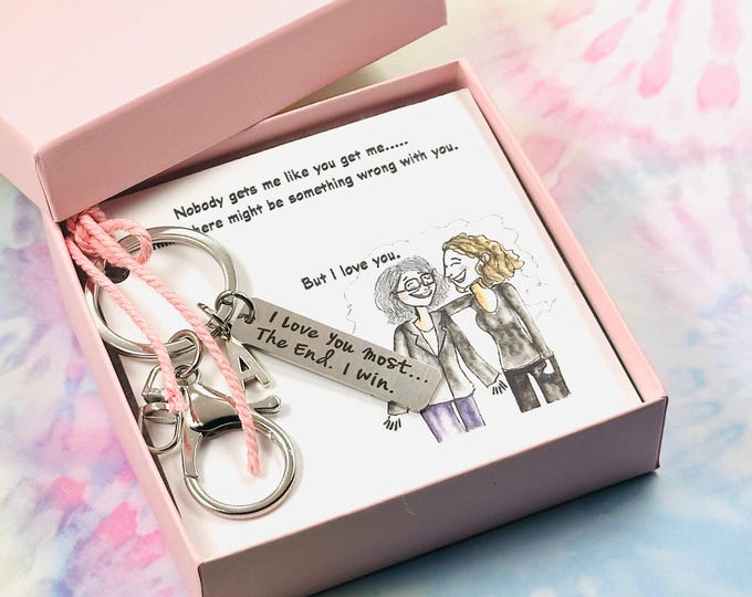 Custom Keychain, With Initial, Best Friend Gift, BFF Birthday, Bestie Christmas Present, Cute Personalized Gift for Her, Stocking Stuffer